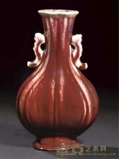 18th century A flambe glazed hexagonal baluster vase 